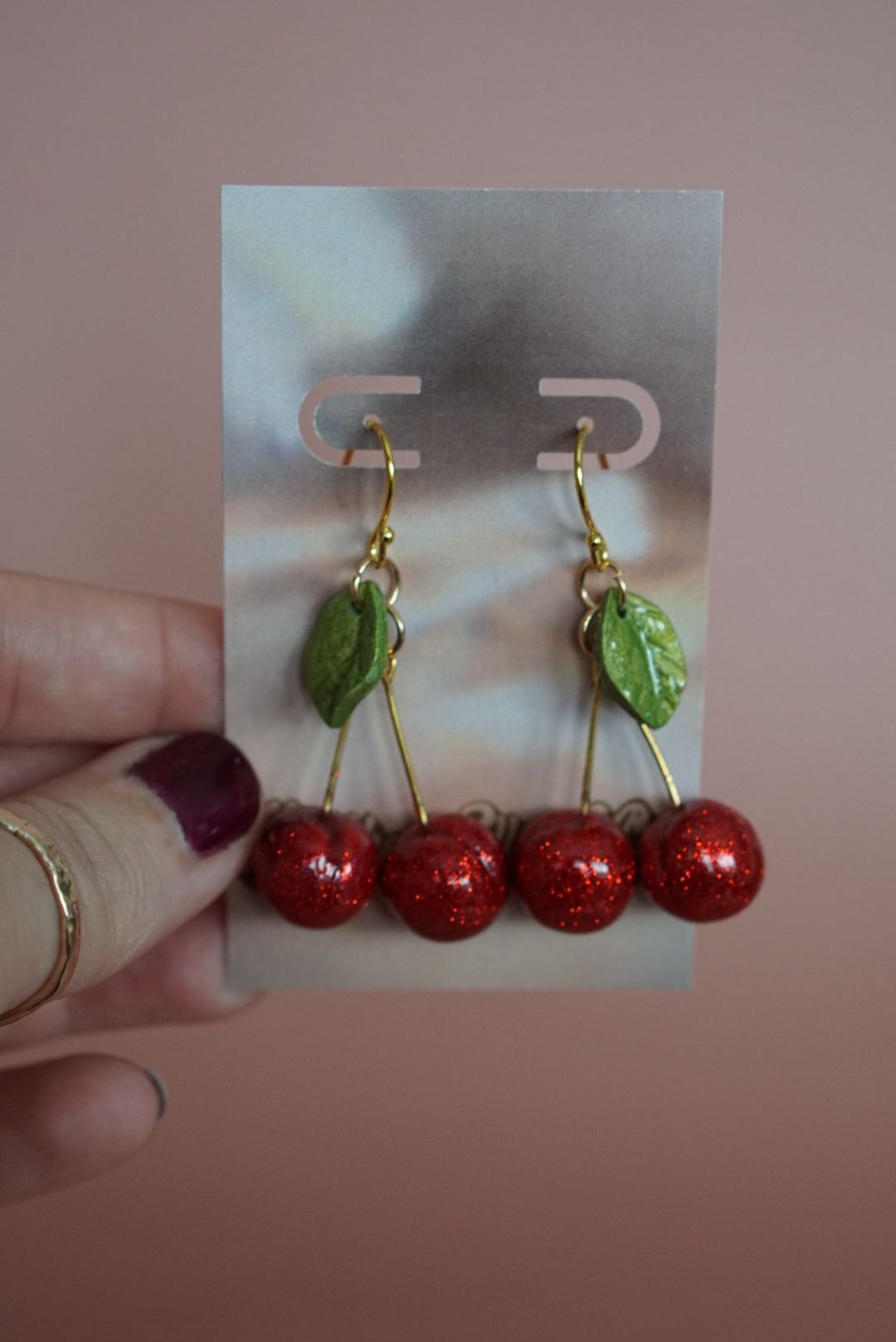 Glitter cherry earrings