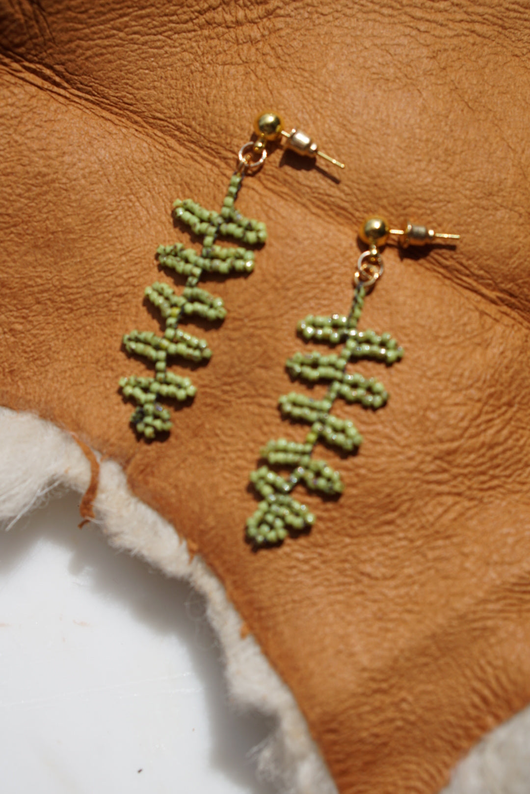 Beaded mini fern earrings