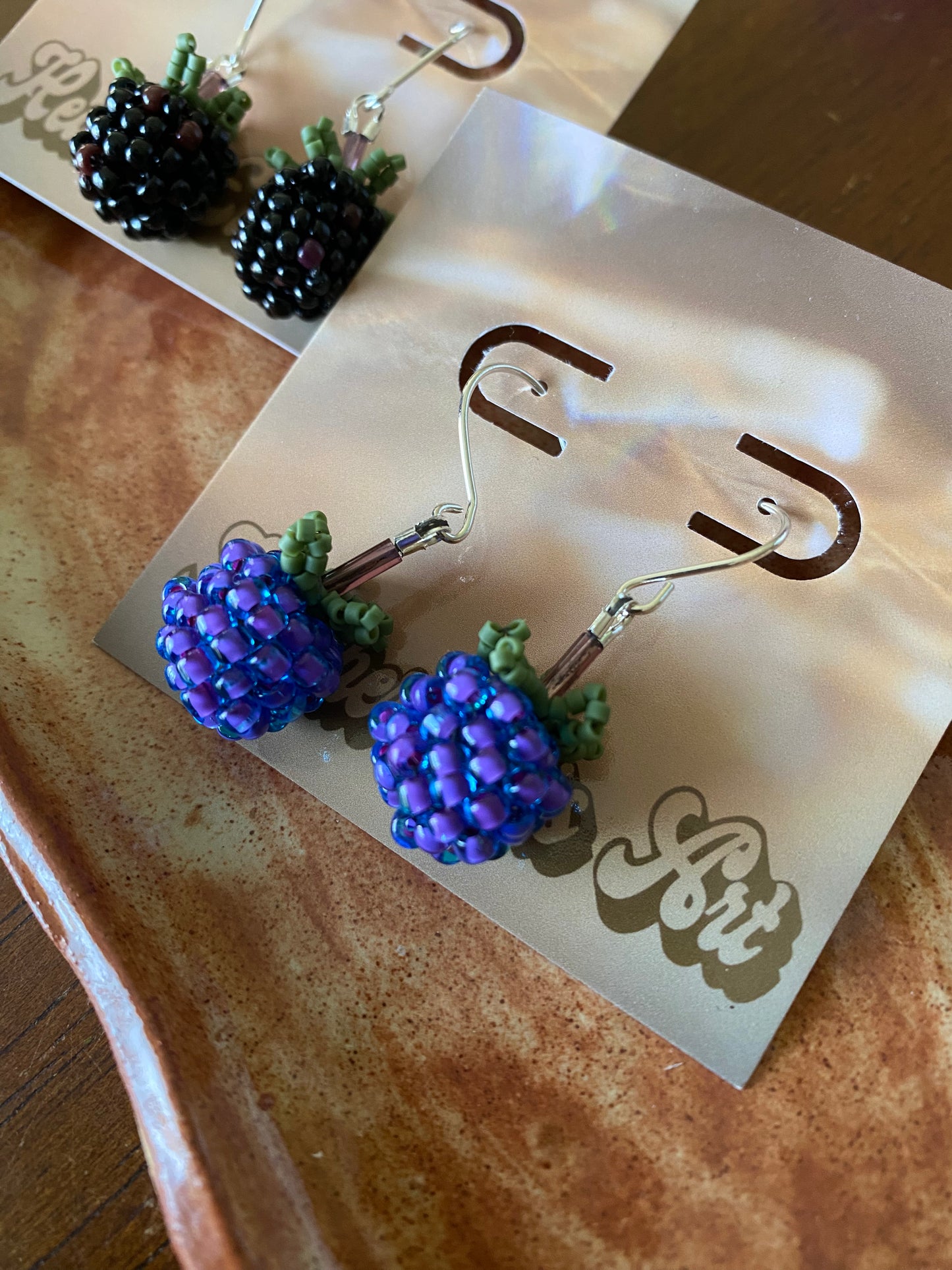 Beaded blue raspberry earrings