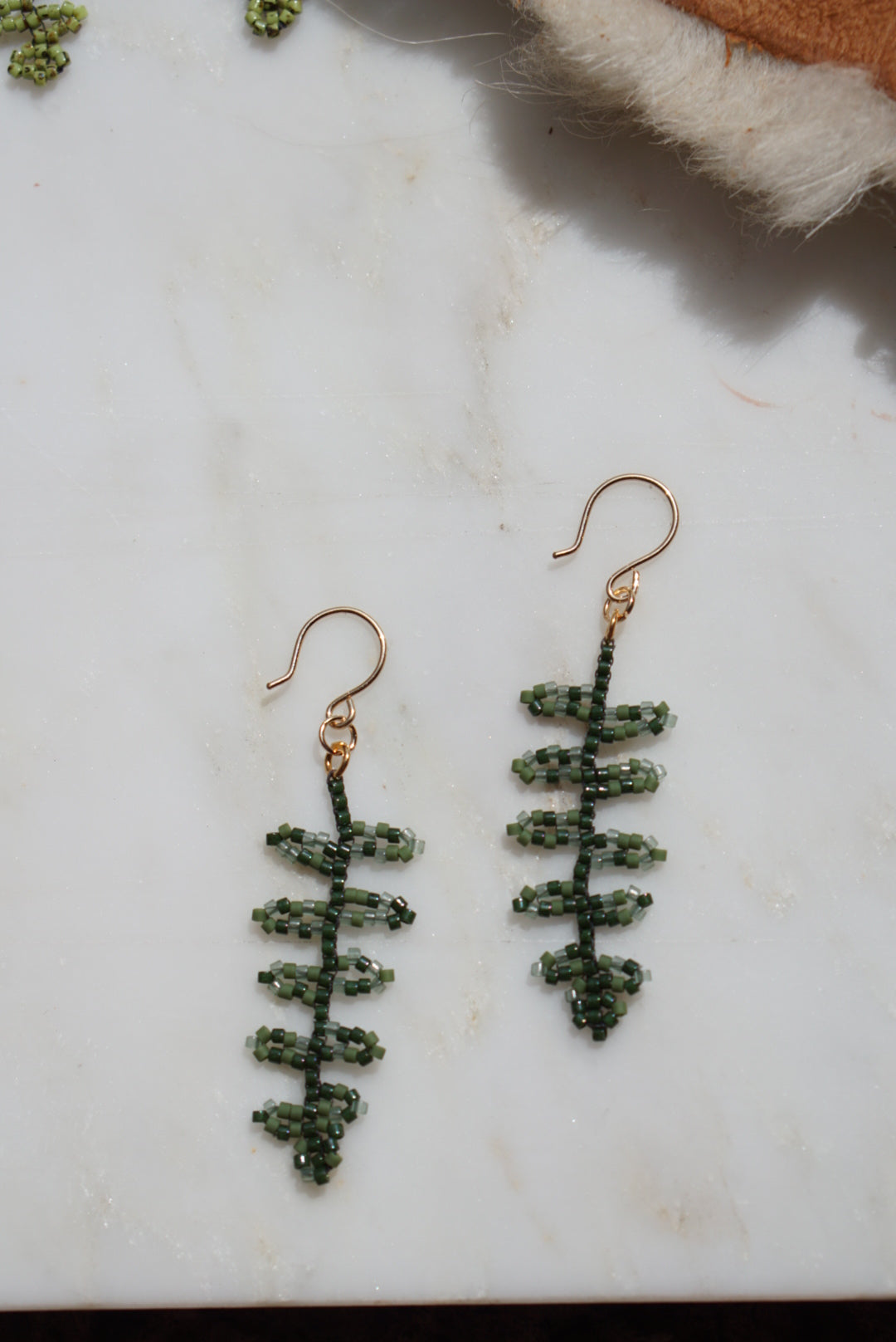 Beaded mini fern earrings