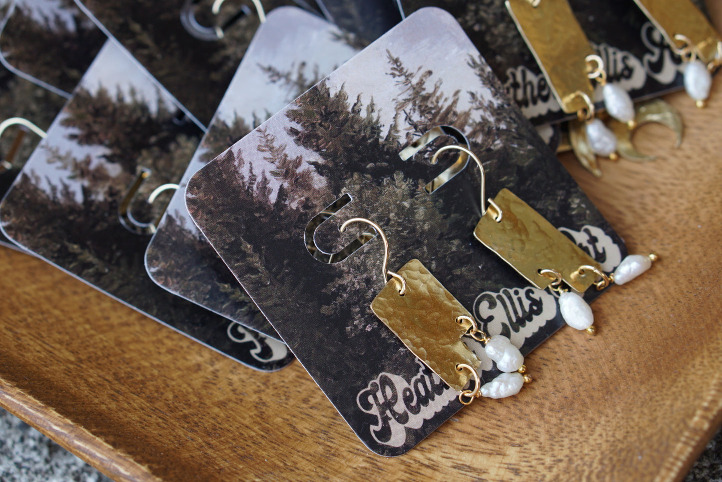 Hammered brass Pearl earrings
