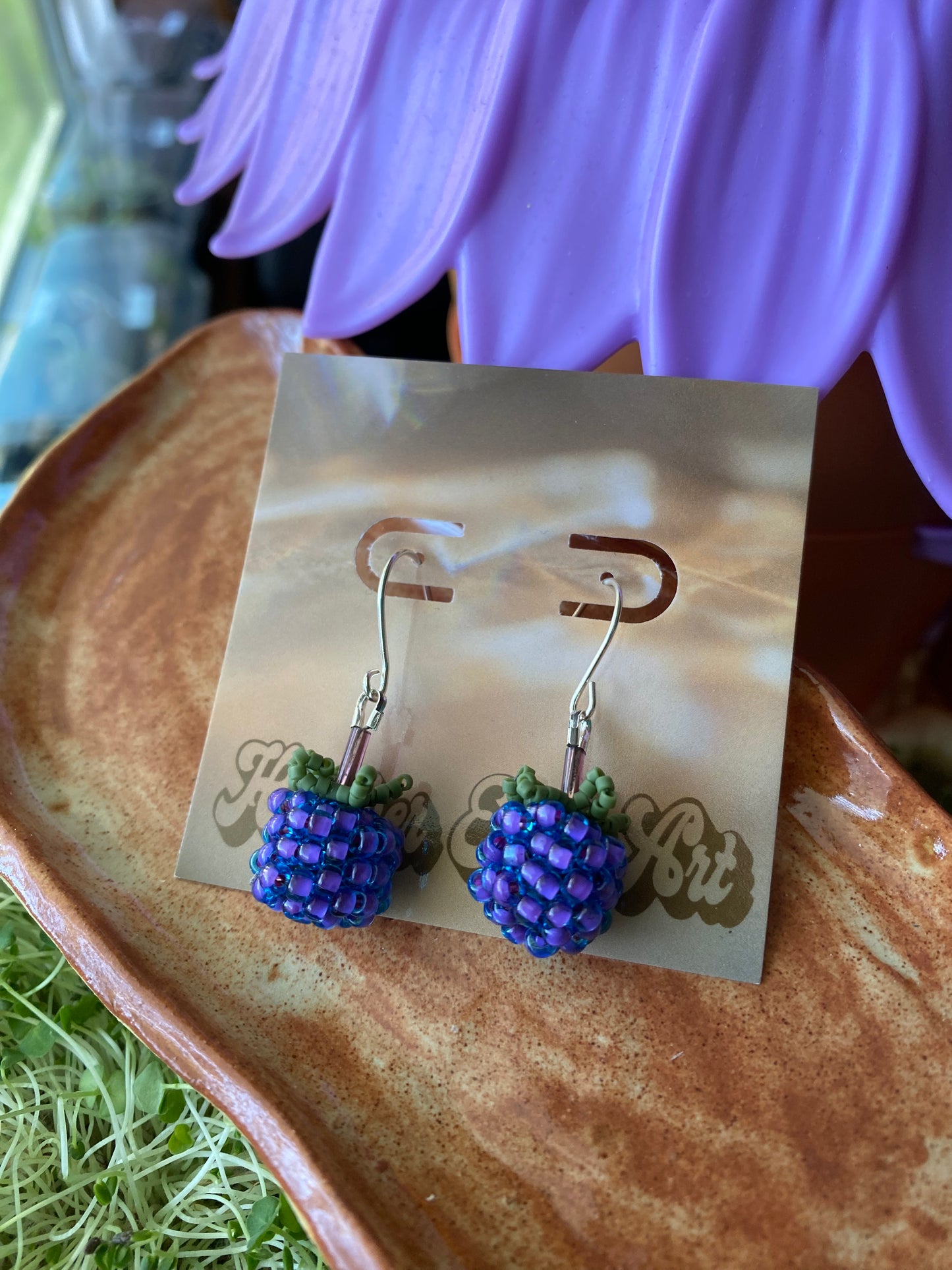 Beaded blue raspberry earrings
