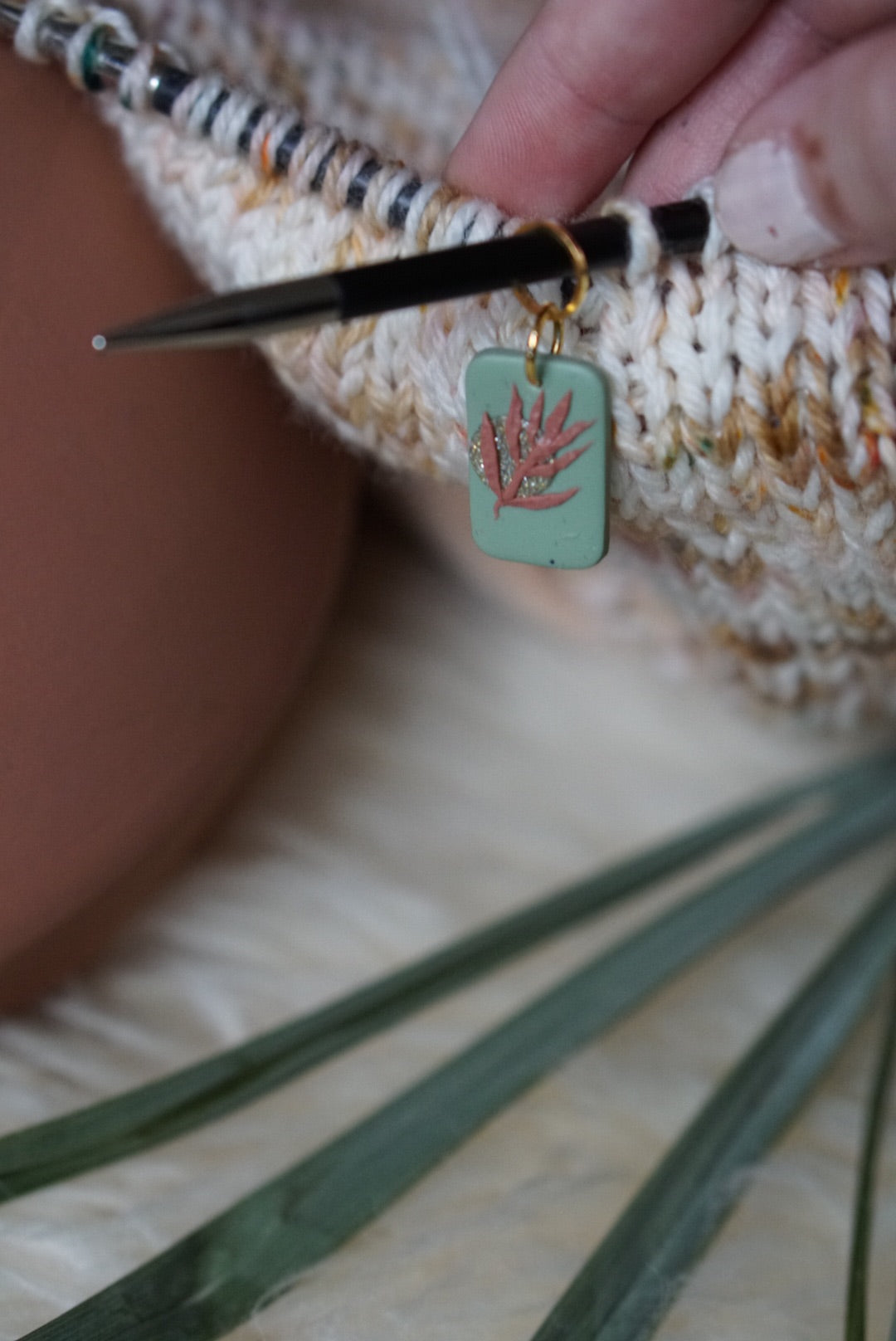 Dried palms stitch marker in sage