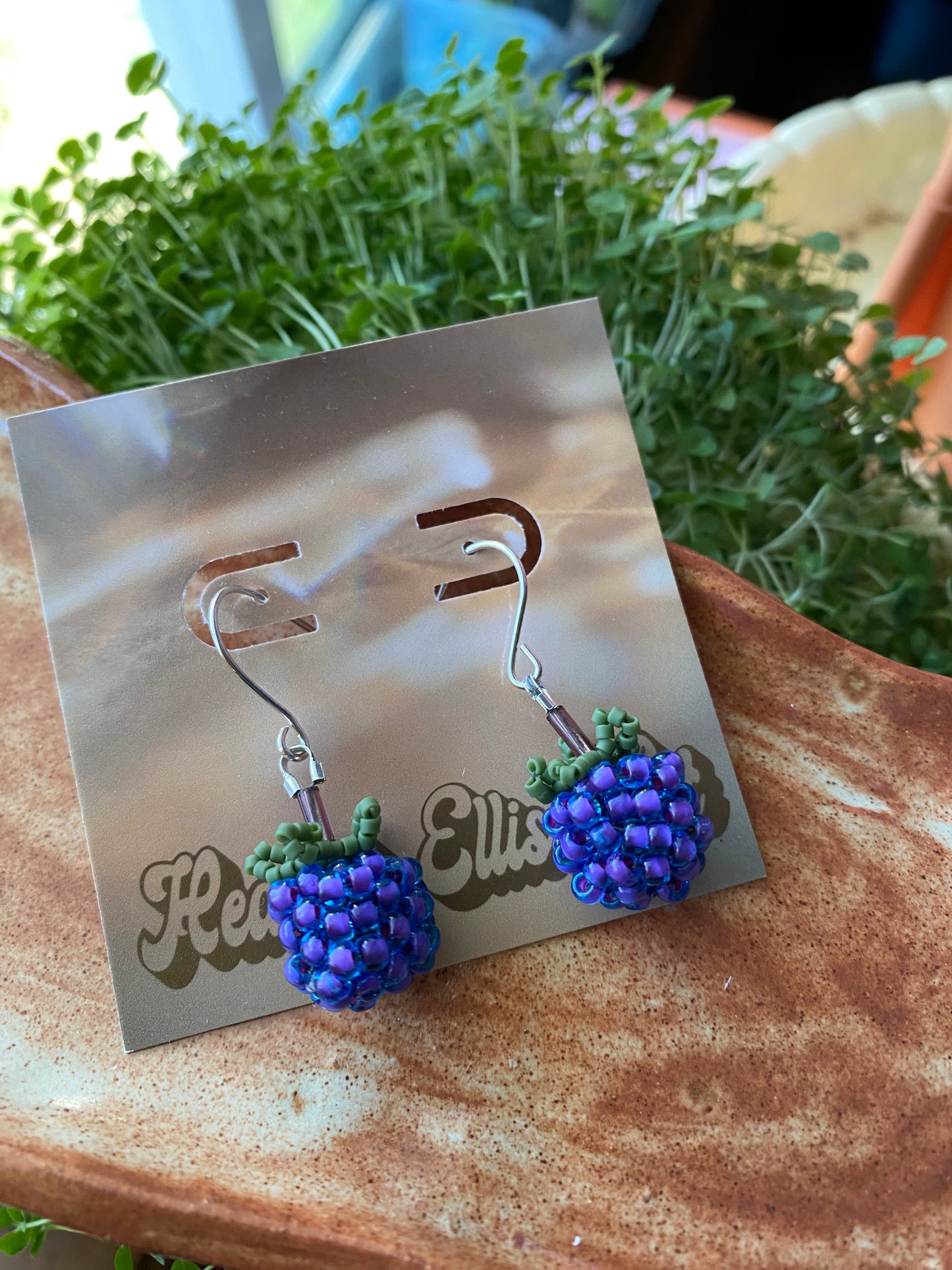 Beaded blue raspberry earrings