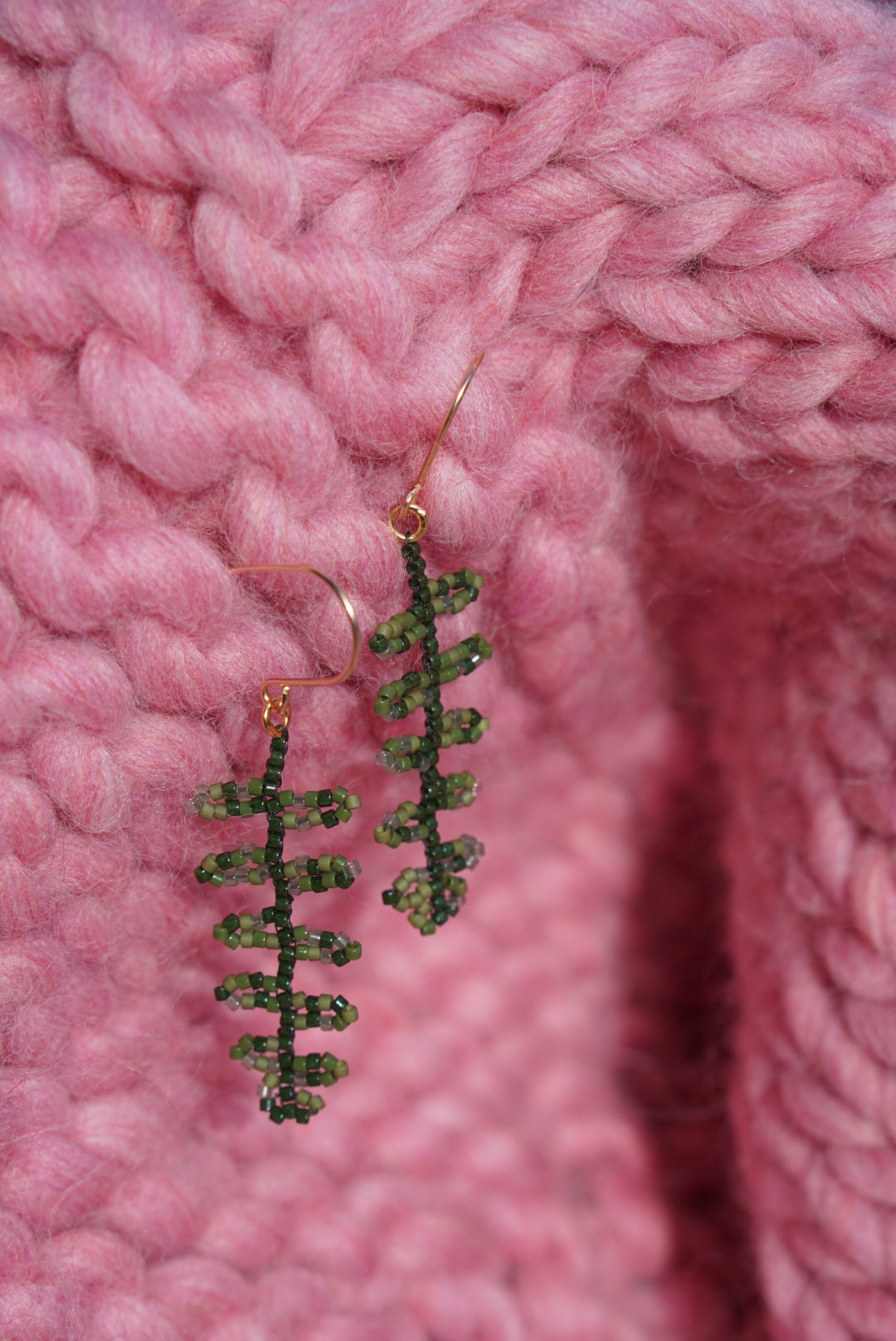 Beaded mini fern earrings