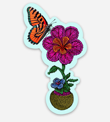 Crochet flower sticker