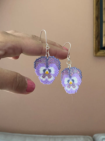 Beaded pansy earrings