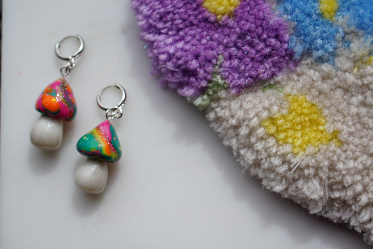 Crushed Opal mushroom earrings