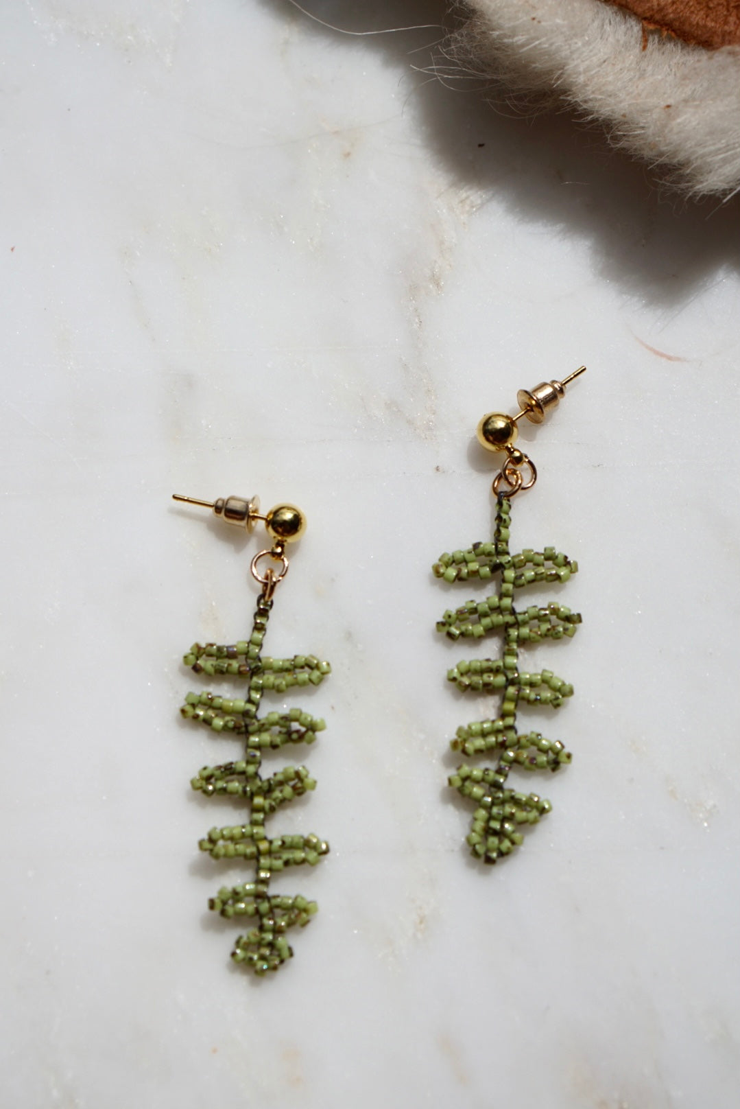 Beaded mini fern earrings