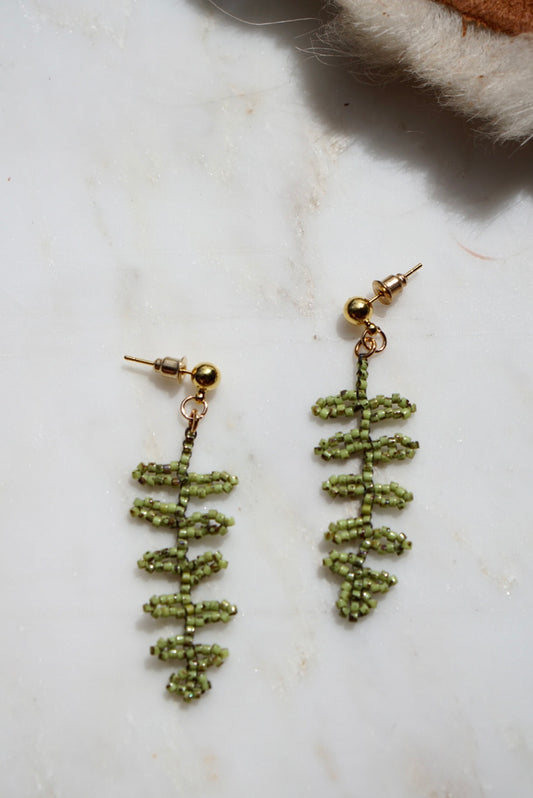 Beaded mini fern earrings