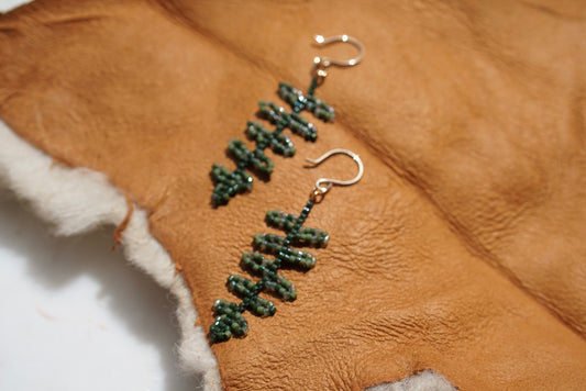 Beaded mini fern earrings
