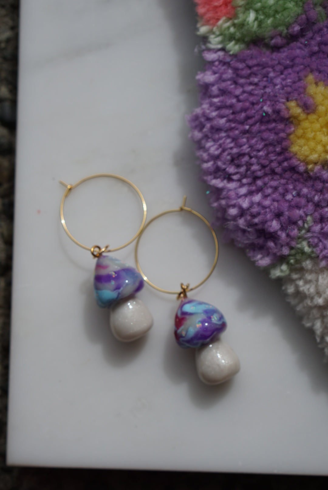 Crushed Opal mushroom earrings
