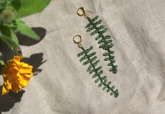 Beaded fern earrings