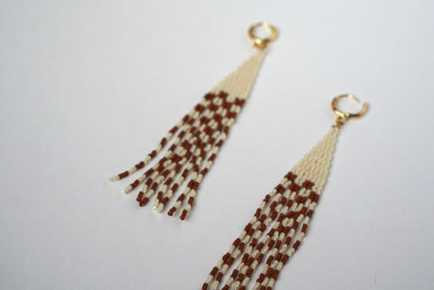 Beaded checkerboard fringe earrings