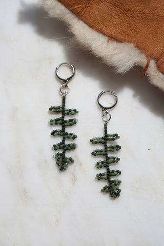 Beaded mini fern earrings