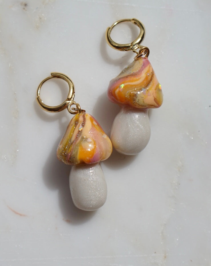 Crushed Opal mushroom earrings