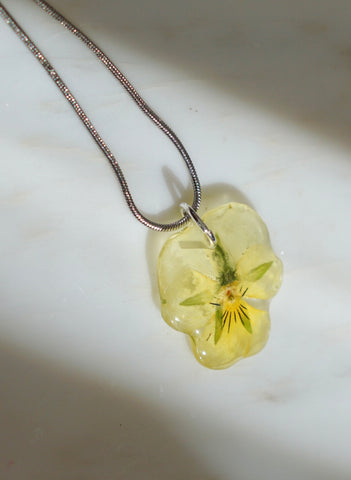 Pressed floral pansy necklace
