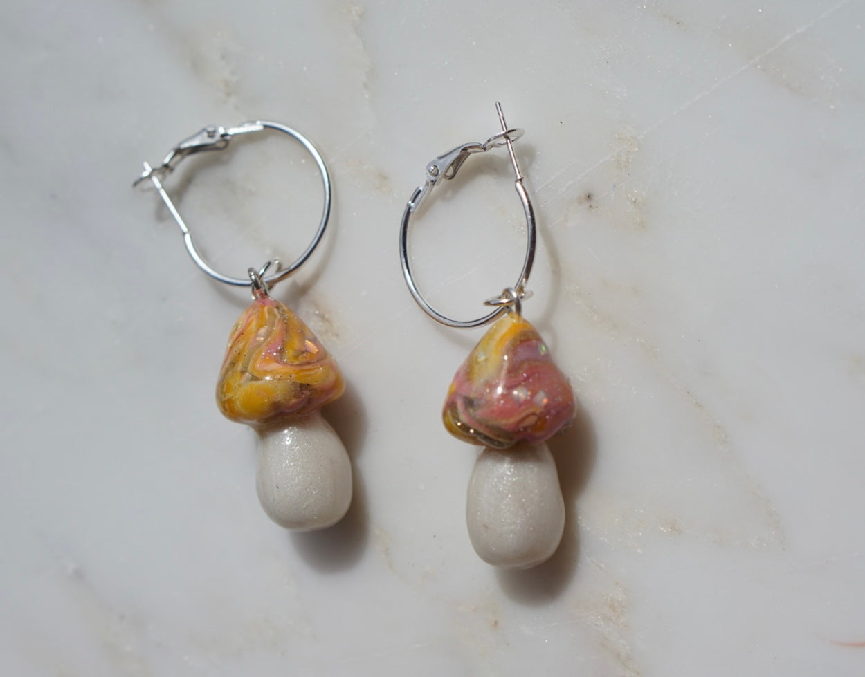 Crushed Opal mushroom earrings