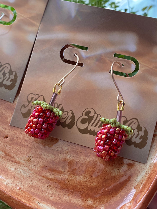 Beaded raspberry earrings