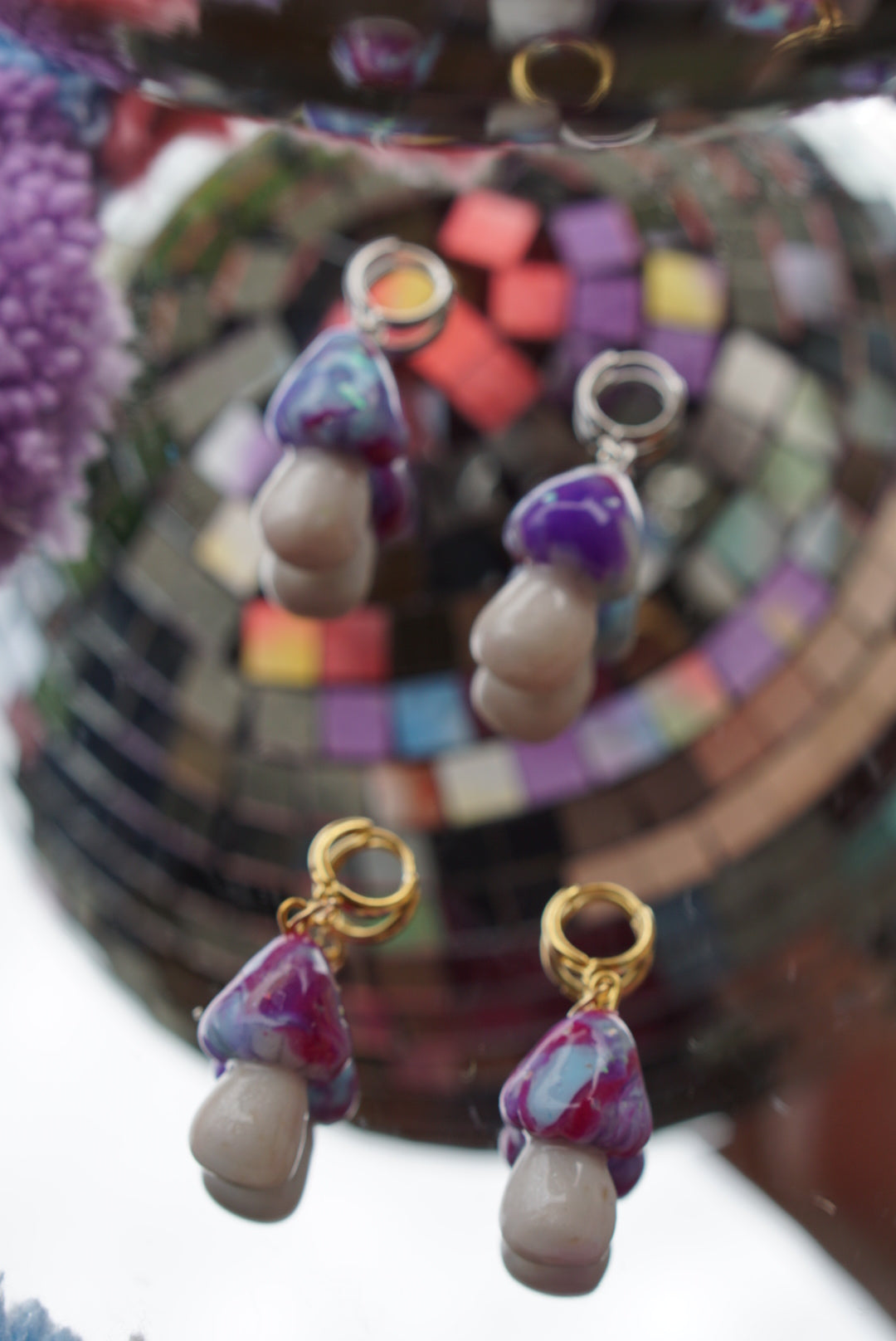 Crushed Opal mushroom earrings