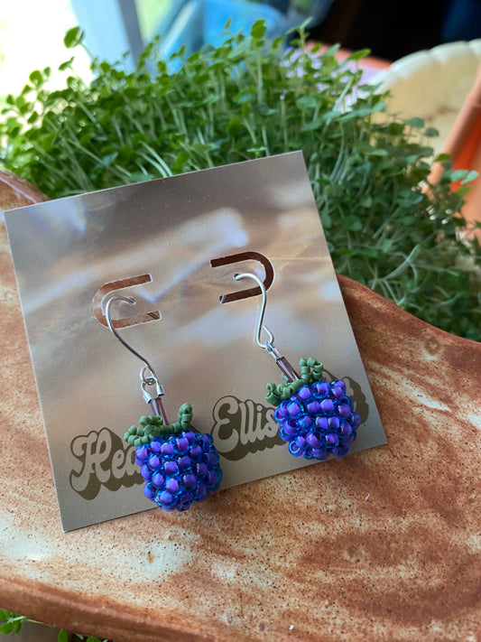 Beaded blue raspberry earrings